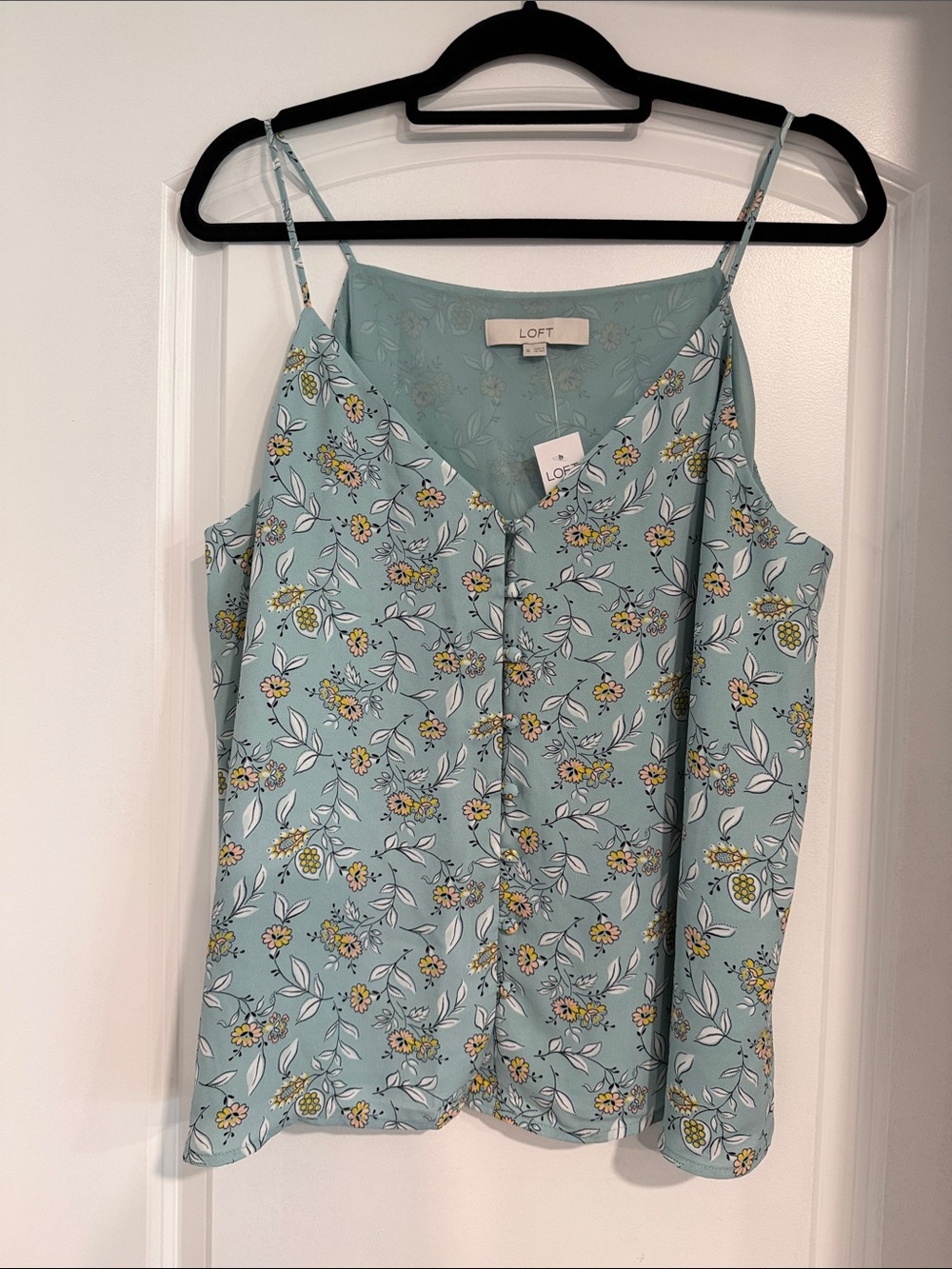 LOFT Mint Green Floral V-Neck Spaghetti Strap Camisole Top Lined Summer Tank